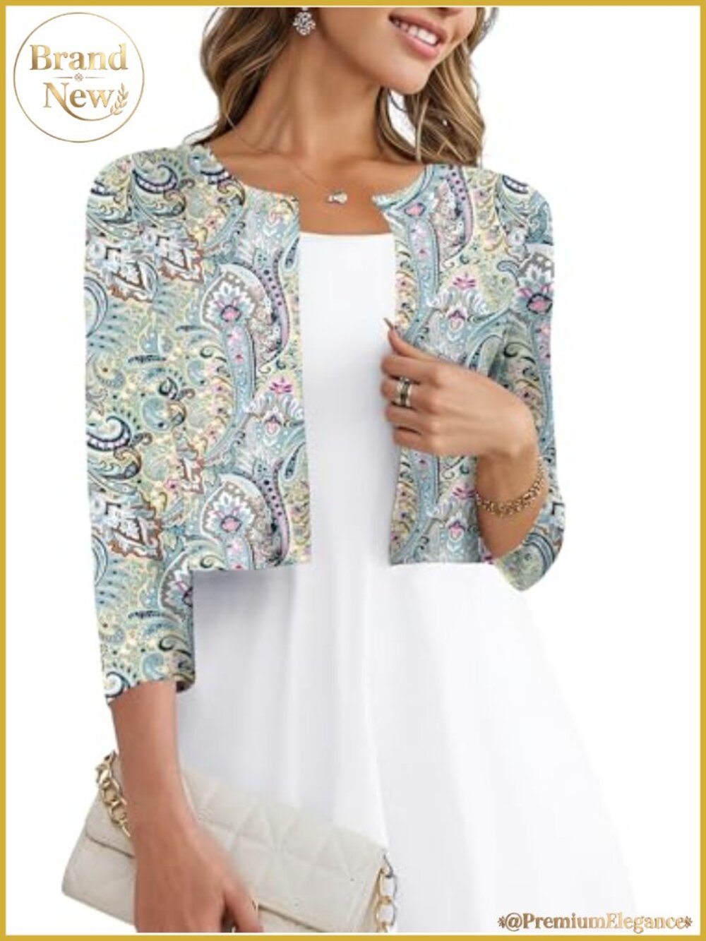 Womens Summer Cardigan 3/4 Sleeve Knit Shrug Open Front Cropped Bolero
